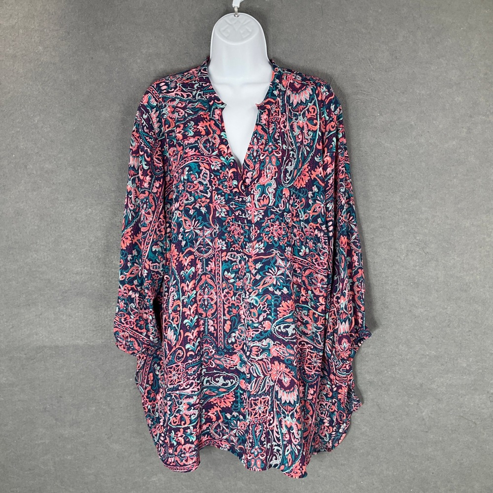 Boutique Paisley Print Tunic Top Blouse Casual Boho 2X Colorful Flowy Bohemian